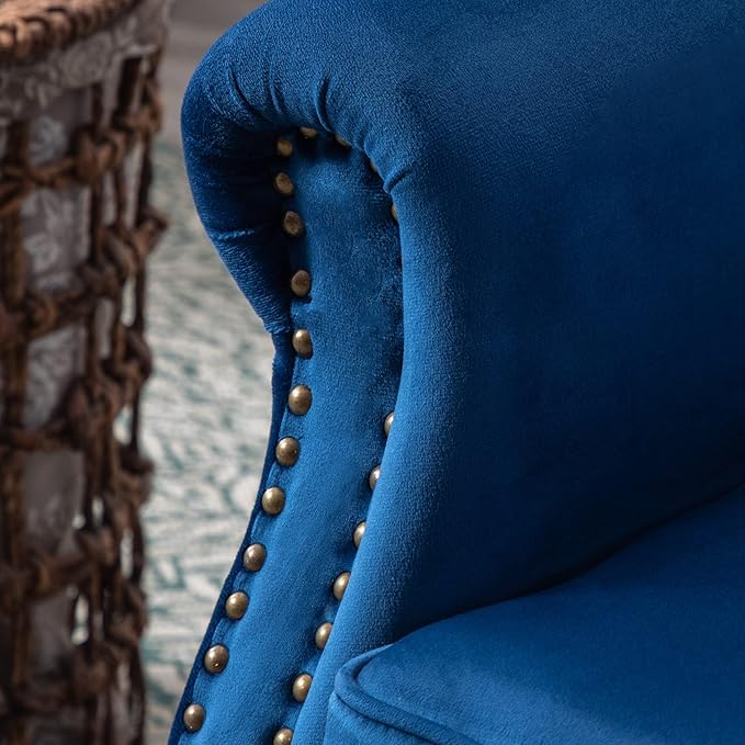 Accent Reading Arm Chairs for Living Room Bedroom, Midcentury Modern Comfy Corner Sofa Chair, Wingback Waiting Room Club Chair with Button Tufted Back &Lumbar Pillow, Velvet Blue
