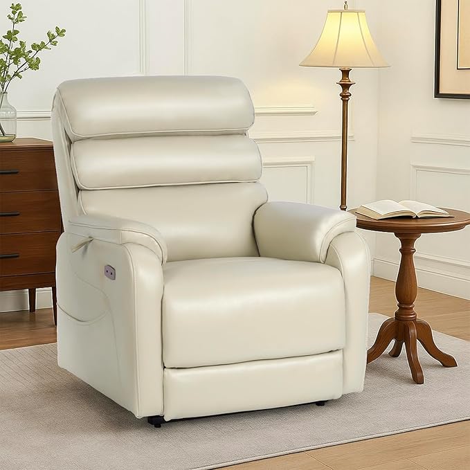 EONIX Large Lay Flat Power Lift Recliner Chair for Elderly, Oversized Electric Lift Chairs, 400lbs Heavy Duty Power Recliner with Heat and Massage, SLRY022063, Cream White