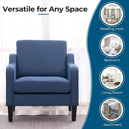 VINGLI Mid century Modern Accent Chair,Navy Blue Fabric Accent Chairs for Living Room Upholstered Armchair with Scooped Arms for Bedroom,Apartment,Studio,Office,Waiting Room