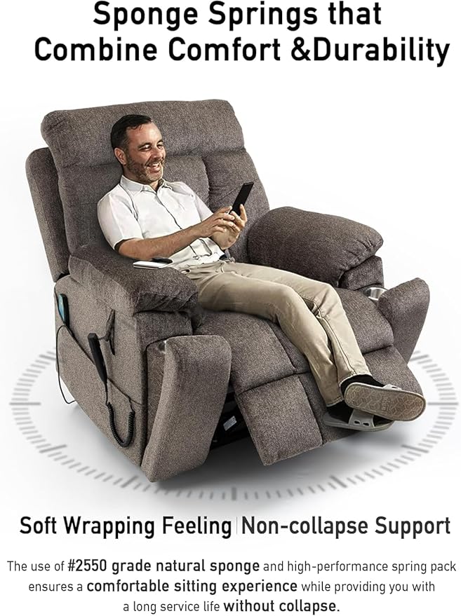 26in Extra Large Lazy Boy Recliner Chair for Tall Men Up to 6'2"/350lb Adjustment Power Lift Recliner Chair with Cupholder, Massage Chair Recliner with Lumbar Heating