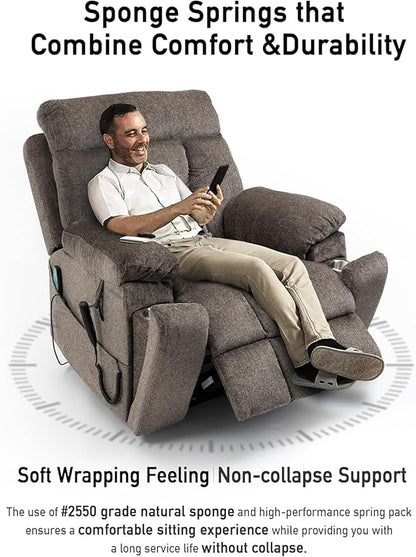 26in Extra Large Lazy Boy Recliner Chair for Tall Men Up to 6'2"/350lb Adjustment Power Lift Recliner Chair with Cupholder, Massage Chair Recliner with Lumbar Heating