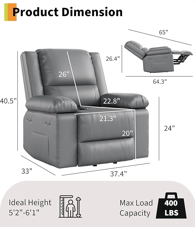 GarveeHome Power Lift Recliner Chair - Heat and Massage, Faux PU Electric Lift Recliner for Elderly & Mobility Impaired, Adjustable Back and Legs, Heavy Duty Lift Chair for Seniors