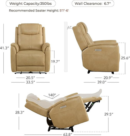 CHITA Super Zero Gravity Power Recliner Chair for Adults, Electric Faux Leather Recliner with USB & Type-C Charging Ports for Living Room, Bedroom & Home Theater Relaxation, Tan