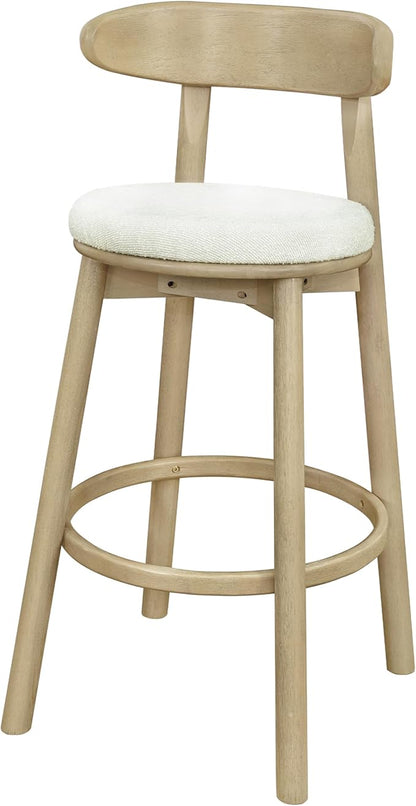 Christopher Knight Home Soley Modern Counter Height Bar Stools Set of 2, Boucle Fabric Round Stool Chair for Kitchen Island, Upholstered Counter Stool with Footrest and Backrest, Natural Ash+Beige