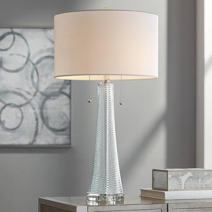 Possini Euro Design Miriam Modern Table Lamp 28 1/2" Tall Light Aqua Blue Swirl Textured Glass White Drum Shade Decor for Living Room Bedroom House Bedside Nightstand Home Office Family Entryway