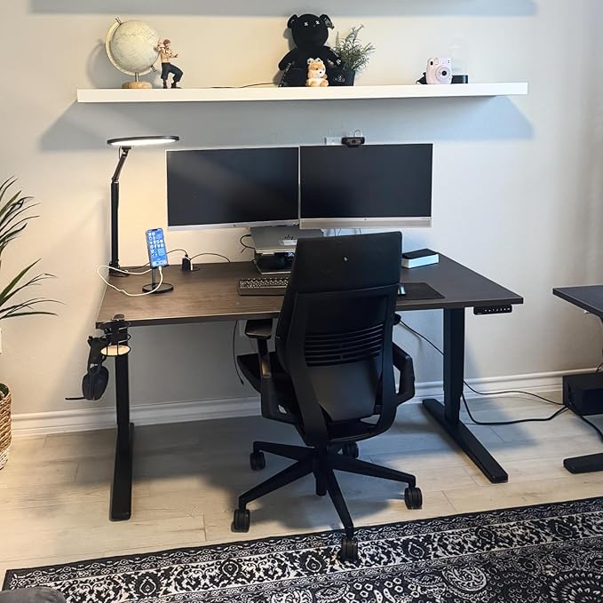 UPLIFTDESK V2 2-Leg White Laminate Wood Standing Desk – Adjustable Height, Advanced 1-Touch Memory Keypad, Under Desk Cable Management, Wire Grommets & Rocker Board (Black C-Frame, 60 x 30 inch)
