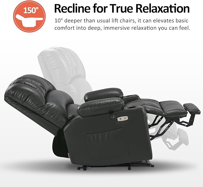 MCombo Oversized Power Lift Recliner Chair for Elderly, Lift Chair with Heat and Massage, Lift Recliner for Big and Tall, Cup Holders, USB &Type C Ports, Faux Leather R7092 (Grey, Oversize)