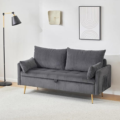 Furnimart 3-Seater Storage Sofa and Couch, Corduroy Loveseat with Accent Single Chair, Small Living Room Furniture Set for Apartment, Tiny Homes and Lofts, 2PC-Gray