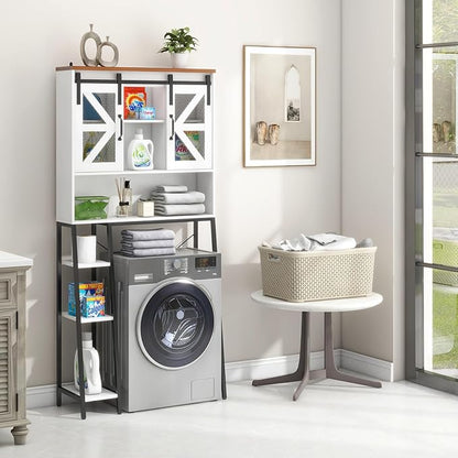 Vabches Over The Toilet Storage Cabinet, Farmhouse Storage Cabinet Over Toilet with Sliding Barn Door，Home Space-Saving Toilet Rack, for Bathroom, Restroom, Laundry