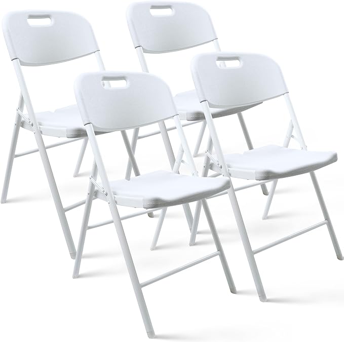 4 Pack Folding Chair, 700 lb Weight Capacity,Indoor/Outdoor Heavy Duty Foldable Chairs for Restaurants, Kitchens, Picnics, Races, Parties & Weddings. (4, White)