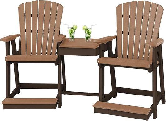 DutchCrafters Plastic Poly Outdoor Bistro Set with 2 Chairs and Attached Center Table, 3 Piece Patio Furniture Set - Amish Made in USA (Tudor Brown & Cedar)