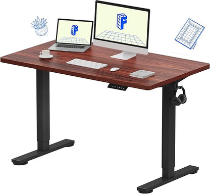 FLEXISPOT EN1 Whole-Piece Standing Desk, 48 x 24 Inches ElectricHeight Adjustable Desk for Home Office (Black Frame + Mahogany Top, 2 Packages)
