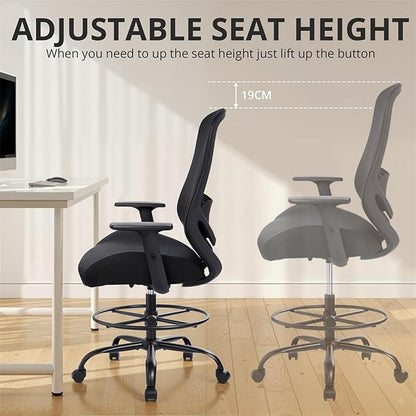 HYLONE 400lbs Drafting Chair,Adjustable High Back Computer Office Chair with Lumbar Support Standing Desk Chair Heavy Duty Big Tall Drafting Stool for Artists with Adjustable Footrest