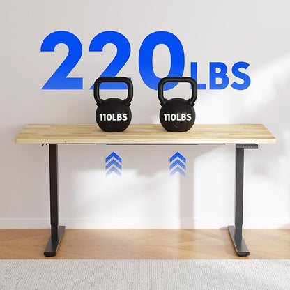 FLEXISPOT E3 Solid Wood Dual Motor Standing Desk 55x24 Inch Whole-Piece Board Electric Height Adjustable Stand Up Desk (Black Frame + Rubber Wood Desktop)
