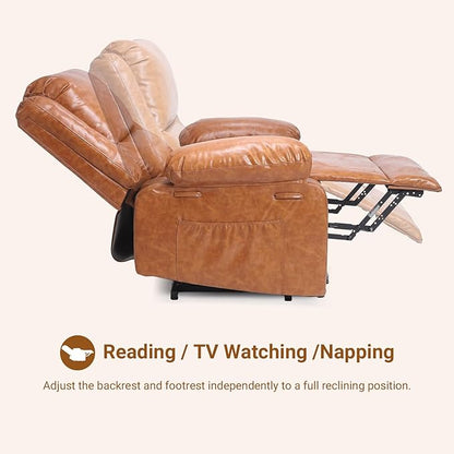 PU Leather Electric Power Lift Chair, Recliner Massage Chair with Remote Control and Side Pocket for Elderly, Power Lift Recliner Sofa with Heat and Massage for Living Room, Bedroom, Black