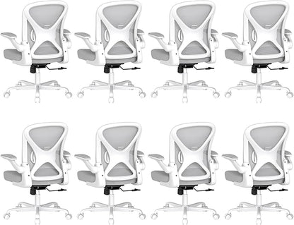 ZZH Ergonomic Office Chair Set of 8 with Adjustable Lumbar Support, Mesh Home Office Desk Chair with Wheels and Flip-up Arms, Grey