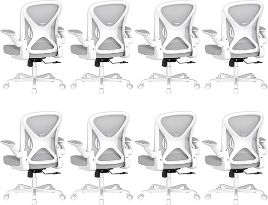 ZZH Ergonomic Office Chair Set of 8 with Adjustable Lumbar Support, Mesh Home Office Desk Chair with Wheels and Flip-up Arms, Grey