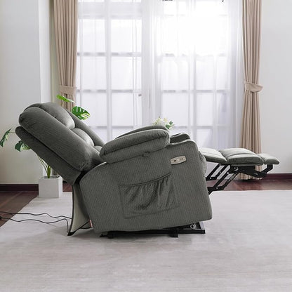MCombo Oversized Power Lift Recliner Chair Sofa with Massage and Heat for Elderly People Petite, USB Ports, Side Pockets, Fabric R7561 (Grey, Small-Oversize)
