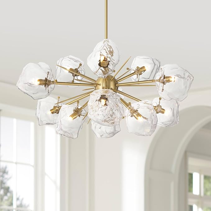 Possini Euro Design Klara 30" Modern Pendant Chandelier Ceiling Light Fixture Dining Room Over Table Kitchen Island Foyer Sputnik Hanging 12-Light LED Dimmable Clear Soft Gold Finish Glass Hallway