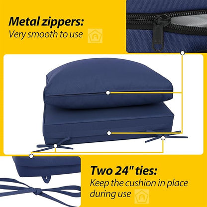 AAAAAcessories Outdoor Deep Seat Cushions, Waterproof, Fade-Resistant Patio Furniture Replacement Cushions, 24" x 24" x 5" + 24" x 13.5", Navy Blue