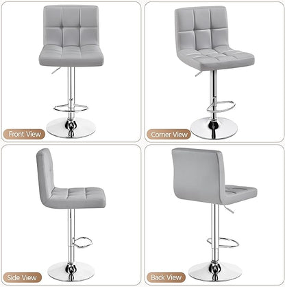 Yaheetech Bar Stools Set of 2, PU Leather Adjustable Barstools, Modern Counter Stools with Back and Footrest, Counter Height Barstools for Bar, Kitchen, Dining Room, Light Gray