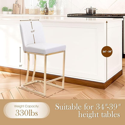 Sophia & William 24 Inch Bar Stools for Kitchen Island, Counter Height Bar Stools with Back,Modern PU Leather Gold Polished Bar Chairs,Supports 330lbs,Creamy White