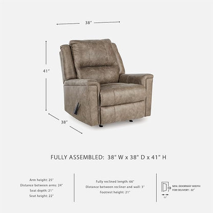 Signature Design by Ashley Skymaker Modern Faux Leather Manual Rocker Recliner with Track Arms, Light Brown
