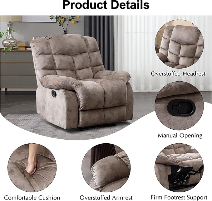 CANMOV Manual Reclining Sofa Set,2 Pieces Sofa Furniture Set for Living Room, Manual Recliner Chair and Recliner Loveseat with Arms for Living Room, Bedroom, Light Brown (1+2)
