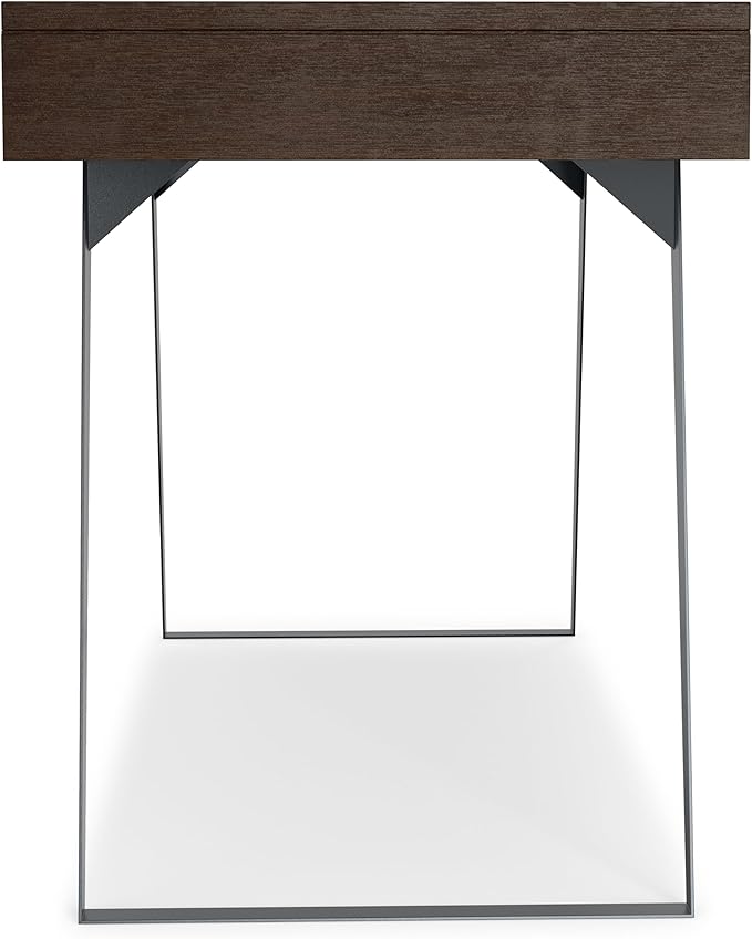 SIMPLIHOME Lowry Desk - 54-Inch Wide Solid Acacia Wood and Metal Writing Desk in Distressed Hickory Brown, Modern Industrial Home Office Computer Table with 2 Drawers and Flip-Down Keyboard Tray