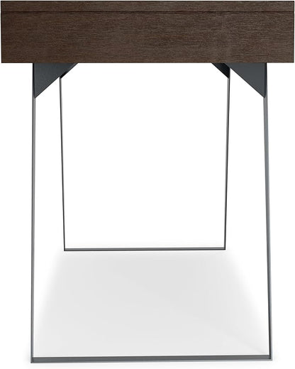 SIMPLIHOME Lowry Desk - 54-Inch Wide Solid Acacia Wood and Metal Writing Desk in Distressed Hickory Brown, Modern Industrial Home Office Computer Table with 2 Drawers and Flip-Down Keyboard Tray