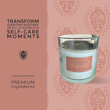 Pecksniff's Classic Gingerflower & Patchouli Scented Candle | 3 Wicks Candle with Dust Cover | 550g/19.4oz