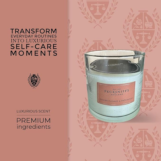 Pecksniff's Classic Gingerflower & Patchouli Scented Candle | 3 Wicks Candle with Dust Cover | 550g/19.4oz
