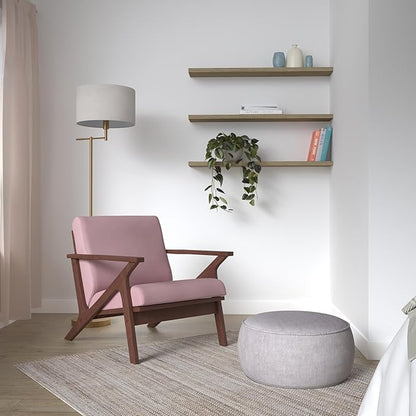Zola Mid Century Modern Accent Chair Arm Chair: The Perfect Reading, Living Room, and Bedroom Chairs for Modern Home Furniture Use! Solid Wood Frame, Blush Velvet/Walnut