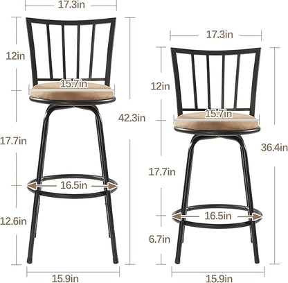 VECELO Barstools, Adjustable Counter Stools,Steel Bistro Pub Chairs,Bar Stools with 360 Degree Swivel Cushion Seat, Straight Line Backrest,Set of 4