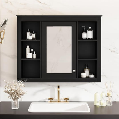 Bathroom Wall Cabinet with Mirror, 35'' x 27.5'' Medicine Cabinet with Mirror Door and Adjustable Shelves, Over Toilet Storage Cabinet, Wall-Mounted Bathroom Mirrors for Over Sink with Storage