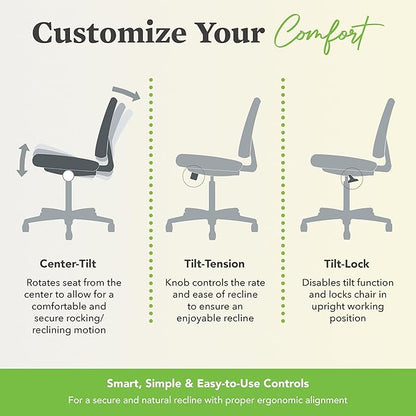 HON Volt Armless Chair, Ergonomic Adjustable Center-Tilt Recline, Leather Back and Seat, Swivel Desk Chairs Ergonomic, Black