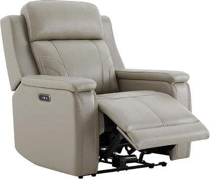 Watson & Whitely Genuine Leather Electric Recliner Chairs for Adults, Lay Flat Recliner with Power Headrest & Chargers for Living Room, Light Grey