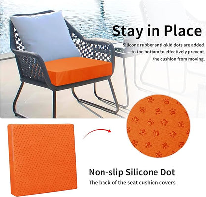 Easy-Going Waterproof Patio Cushion Covers 24x22x4 inch 2 Pack Replacement Non-Slip Outdoor Seat Cushion Slipcover with Zipper. Orange