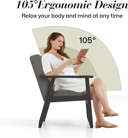 KCC Mid-Century Modern Linen Fabric Accent Chair Set of 2, Upholstered Tufted Leisure Chair Comfy Reading Side Chairs with Armrest and Solid Wood Frame for Living Room Bedroom Balcony(Gray)