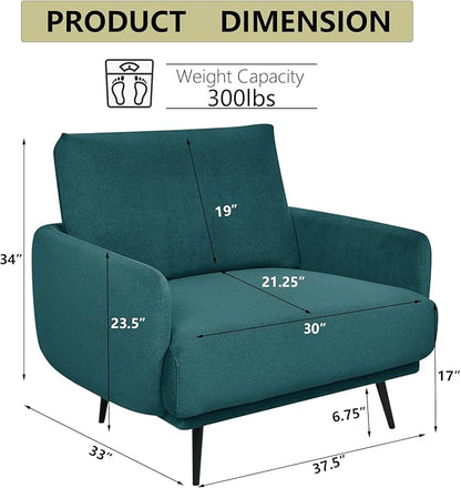 Oversized Accent Chair for Living Room Chairs Reading Arm Chair Comfy Modern Single Sofa Side Chairs with Metal Legs & Soft Cushion for Bedroom, Waiting Room (Velvet Dark Green, Set of 1)