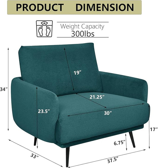 Oversized Accent Chair for Living Room Chairs Reading Arm Chair Comfy Modern Single Sofa Side Chairs with Metal Legs & Soft Cushion for Bedroom, Waiting Room (Velvet Dark Green, Set of 1)