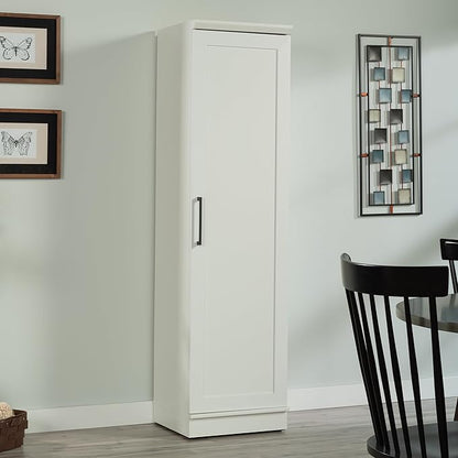Sauder HomePlus Narrow Pantry Storage Cabinet Slim Single Door with Adjustable Shelves, Kitchen Laundry Bathroom Storage Cabinet, in Soft White