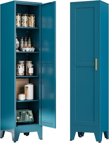 Tall Bathroom Storage Cabinet, 67" Narrow Metal Cabinets with One Door, Freestanding Tall Linen Cabinet, Skinny Metal Storage Locker for Home Office, Living Room