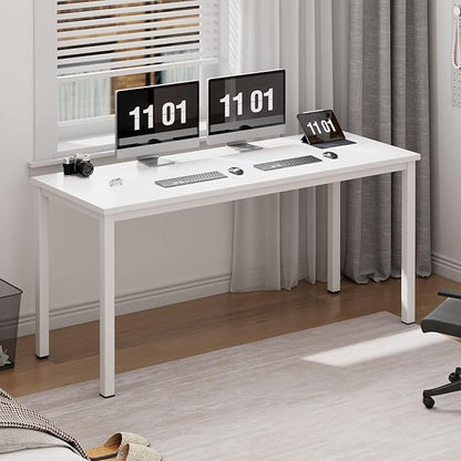 Need 63 Inch Large Computer Desk - Modern Simple Style Home Office Gaming Desk, Basic Writing Table for Study Student, White Metal Frame, White
