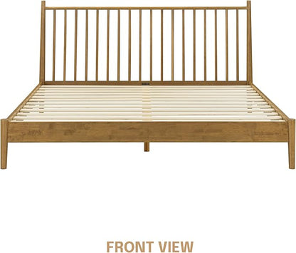 NTC Inno Wooden Bed Frame with Headboard, Solid Oak and Rubber Wood Foundation with Silent Slats and Wood Central Supports, 1000 Lb Capacity, Effortless Assembly, King - Teak Look