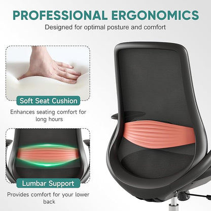 Ergonomic Mesh Office Chair, 330LBS Executive Desk Chair with Lumbar Support, 2D Armrests, Comfy Swivel Computer Task Chairs for Long Hours (Black)