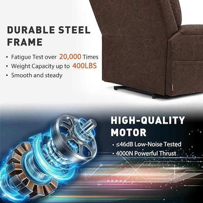 EONIX Triple Motor Lay Flat Power Lift Recliner Chair for Elderly, 400lbs Large Electirc Lift Chair for Living Room, Independent Adjustable Lumbar, Extended Footrest, Hidden Cup Holders, Dark Brown