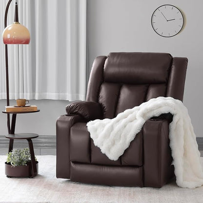 EONIX Dual Motor Oversized Power Lift Recliner Chair for Elderly, 400lbs Heavy Duty Faux Leather Recliner with Massage and Heat, Big and Tall Lay Flat Lift Chair with Cup Holders, SLRY006, Dark Brown