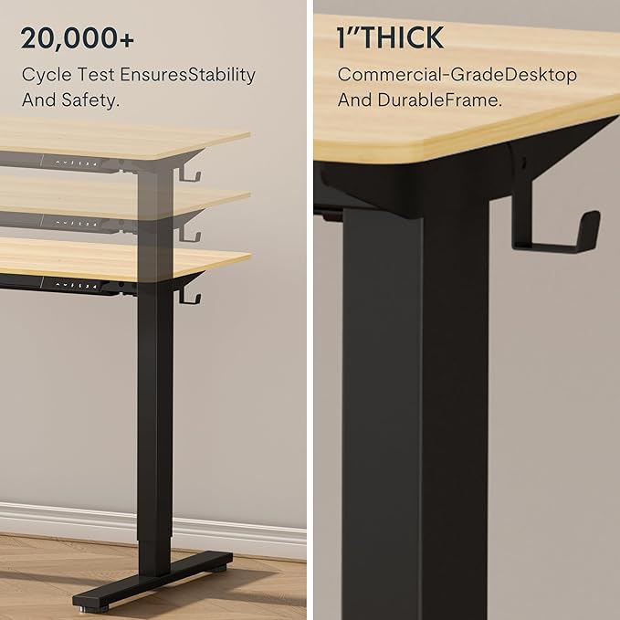 FLEXISPOT EN1 Whole-Piece Standing Desk, 48 x 24 Inches Height Adjustable Desk for Home Office (Black Frame + 48 in Maple Top)