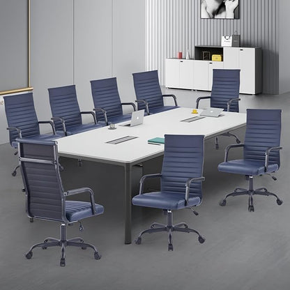 Office Chair, Ergonomic Executive Conference Room Chairs, Ribbed Leather Desk Chair with Lumbar Support, Adjustable Height Mid-Back Swivel Chair with Padded Seat and Square Tube Armrests